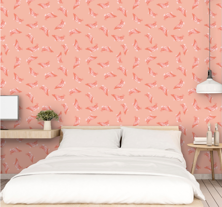 Birds in wallpaper elegant pink design - TenStickers