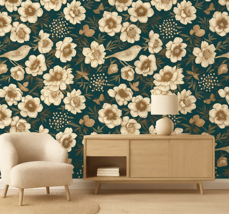 Birds in wallpaper vintage botanical chinoiserie - TenStickers