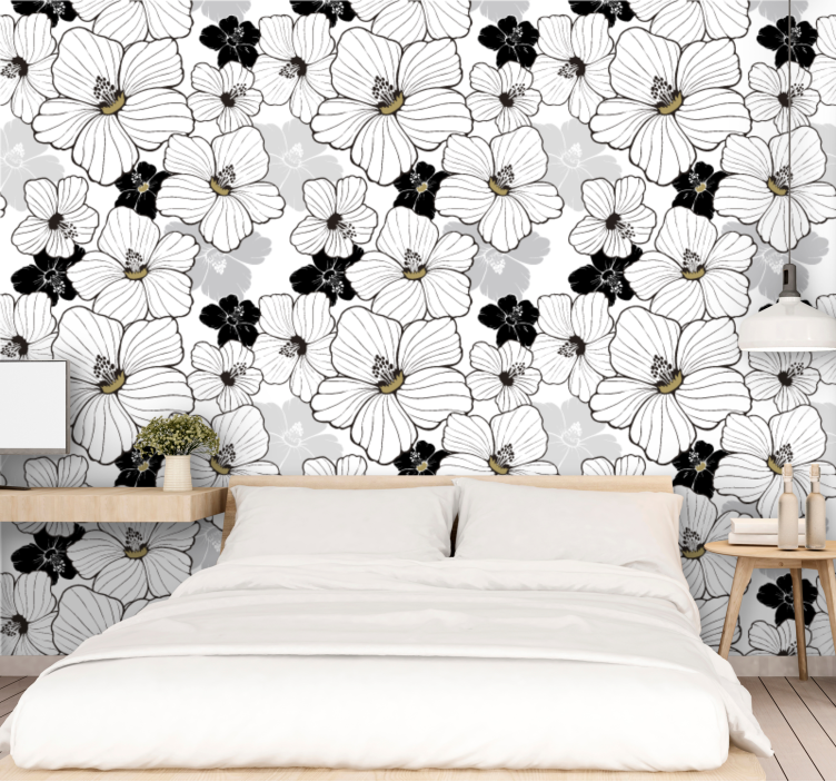 Black And White Blooms flowers wallpaper - TenStickers