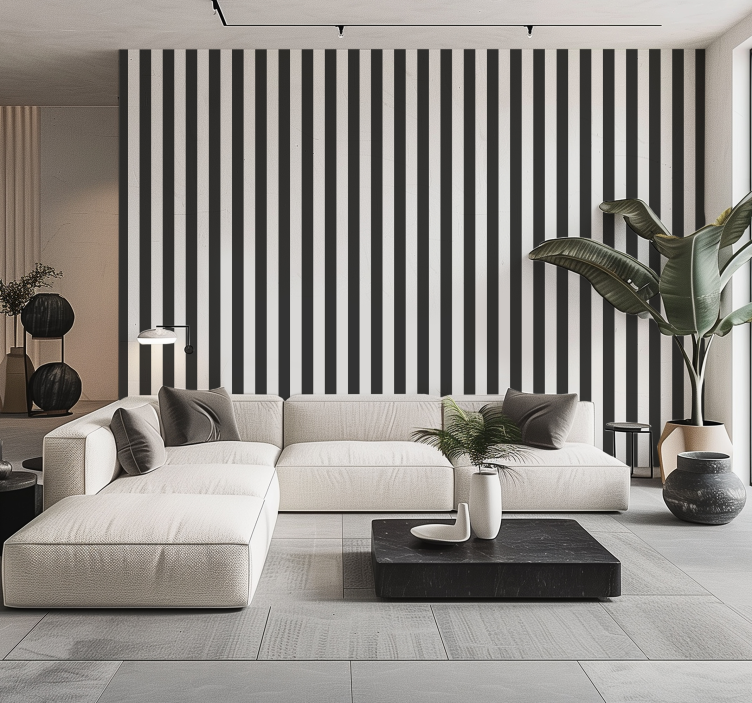 Stripe wallpaper vertically striped black and white - TenStickers