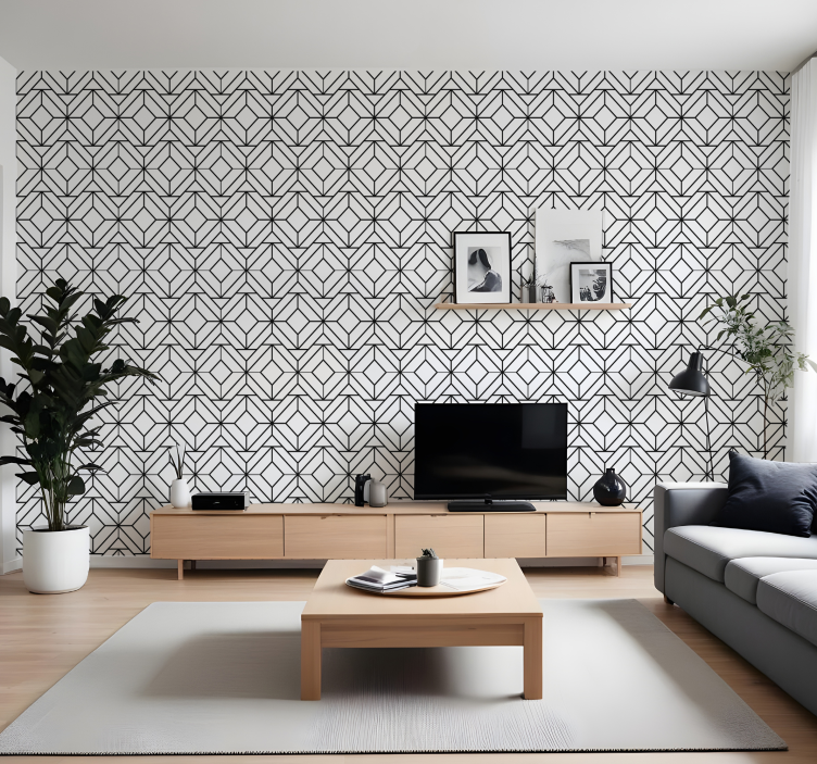 Black and white geometric pattern contemporary wallpaper - TenStickers