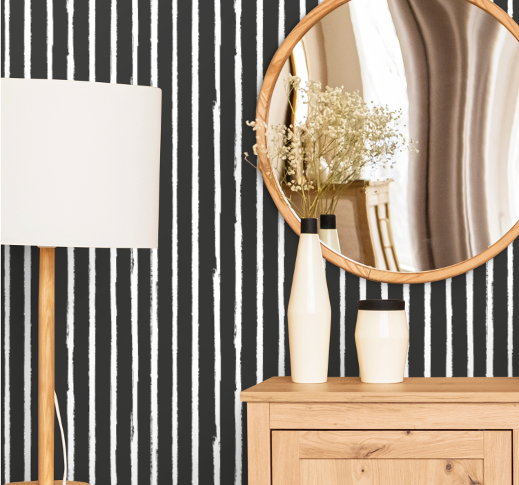 Black and white painted motif wallpaper striped - TenStickers