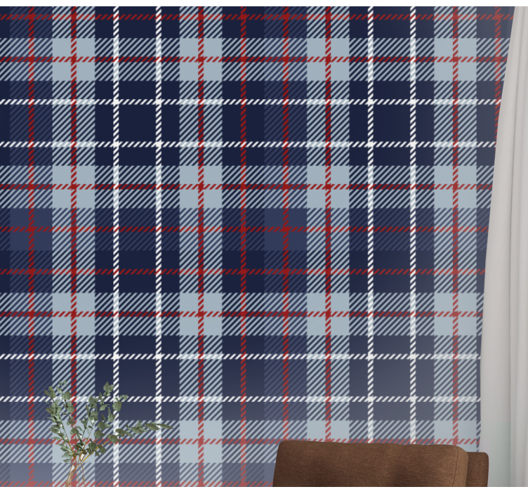 Stripe wallpaper Blue and red tartan living room - TenStickers
