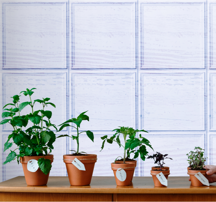 Blue and White Pattern tile effect wallpaper - TenStickers