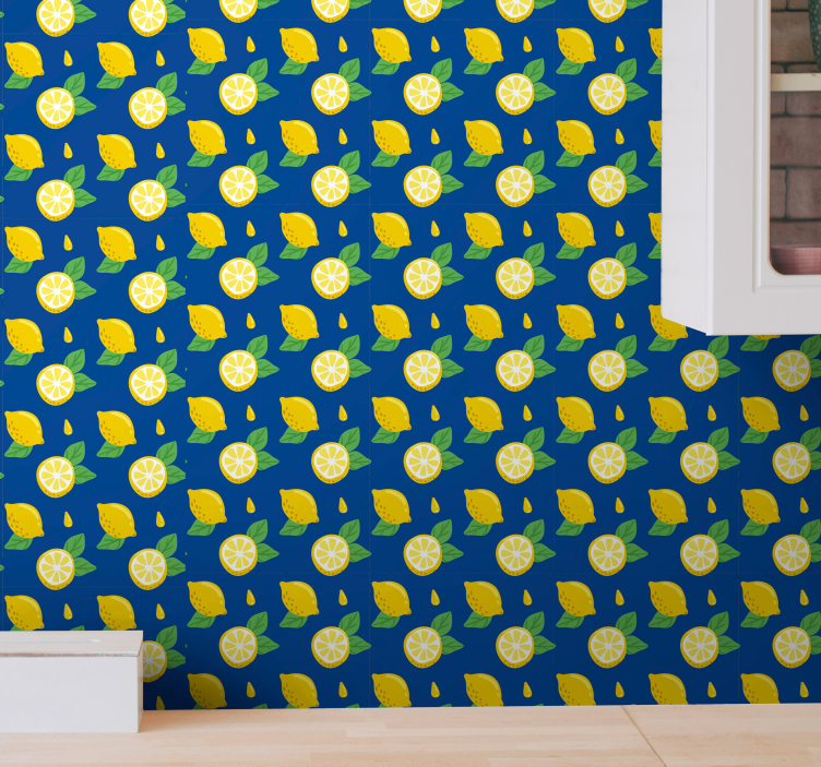 Blue and yellow lemon pattern kitchen wallpaper - TenStickers