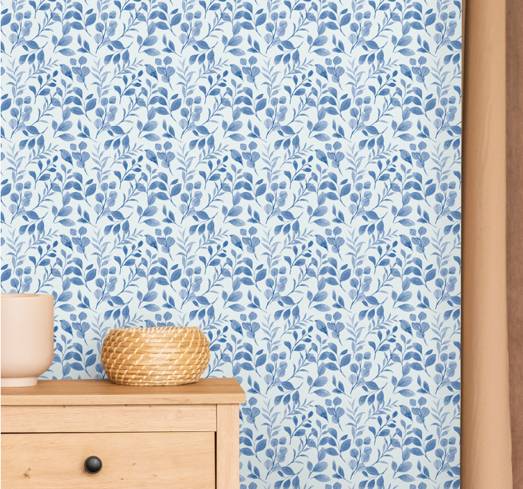 Blue branch pattern flowers wallpaper - TenStickers