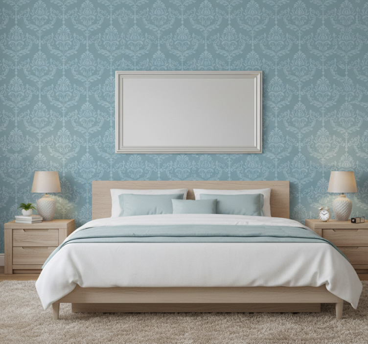 Blue elegant baroque wall paper in bedroom - TenStickers