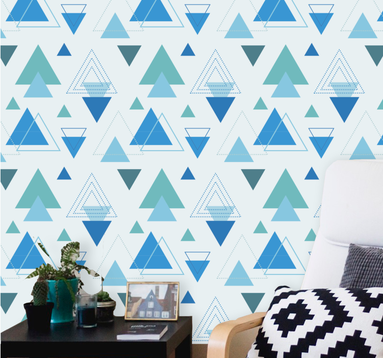 Blue modern shapes triangles wallpaper - TenStickers