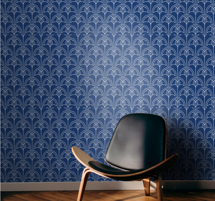 Blue outline pattern floral wallpaper - TenStickers
