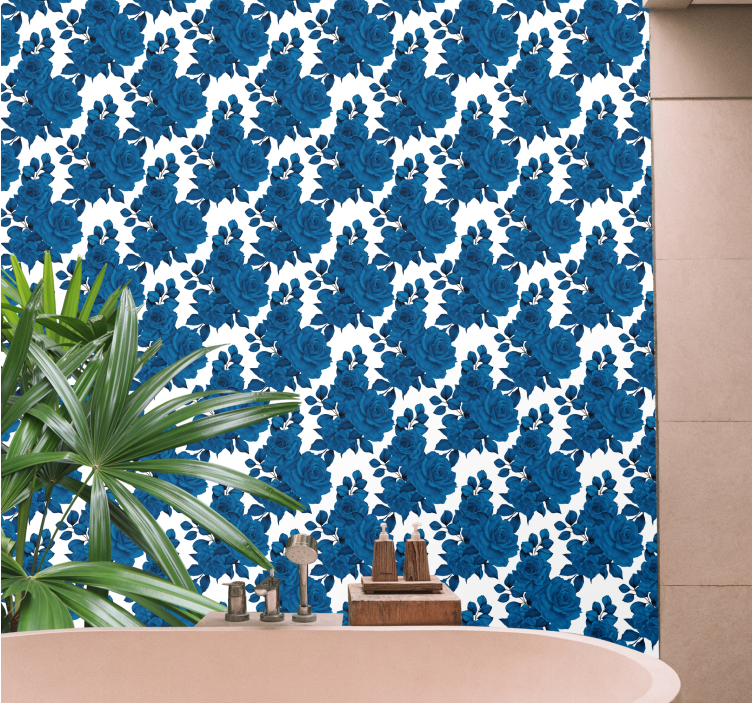 Blue rose bloom floral wallpaper - TenStickers