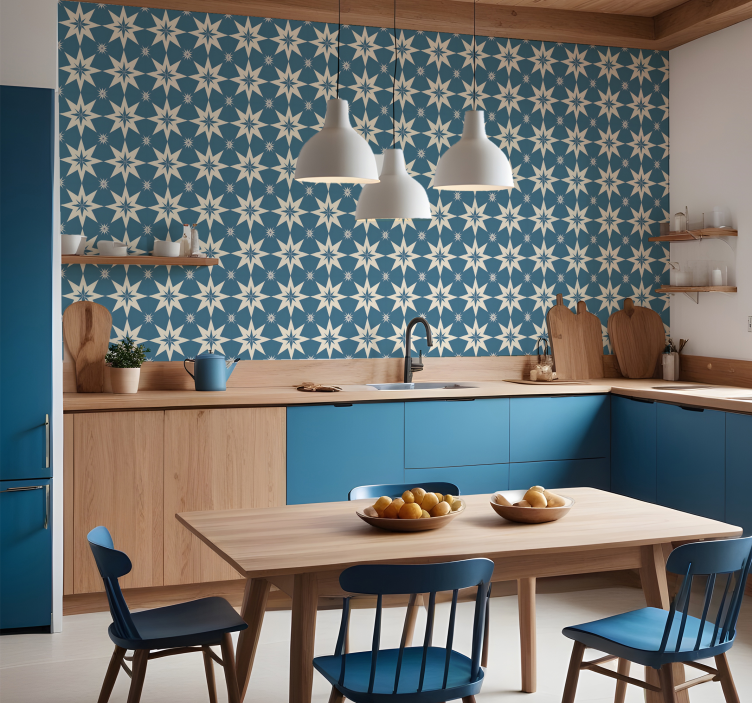 Blue starry design tile effect wallpaper - TenStickers
