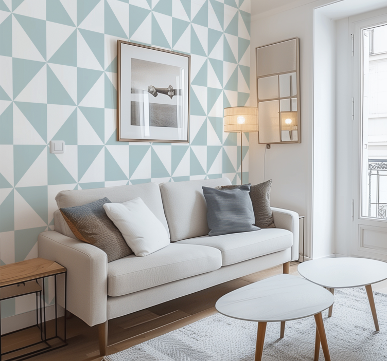 Blue triangles geometric wallpaper - TenStickers