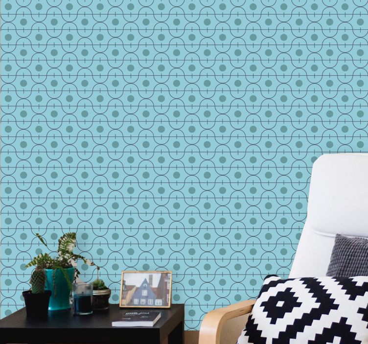 Blue wallpaper with geometric blue shapes - TenStickers