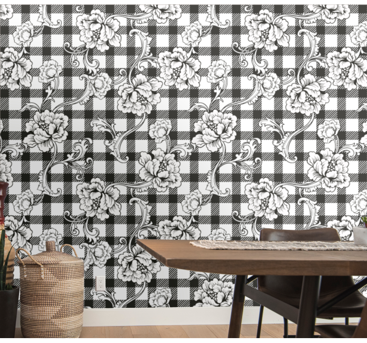 Botanical Checkerboard floral wallpaper - TenStickers
