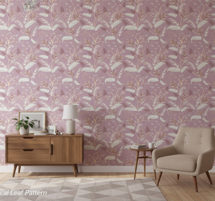 Botanical leaf pattern wall paper in bedroom - TenStickers