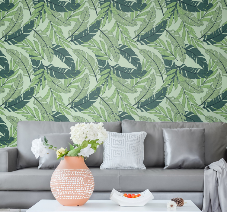 Botanical motif leaves wallpaper - TenStickers