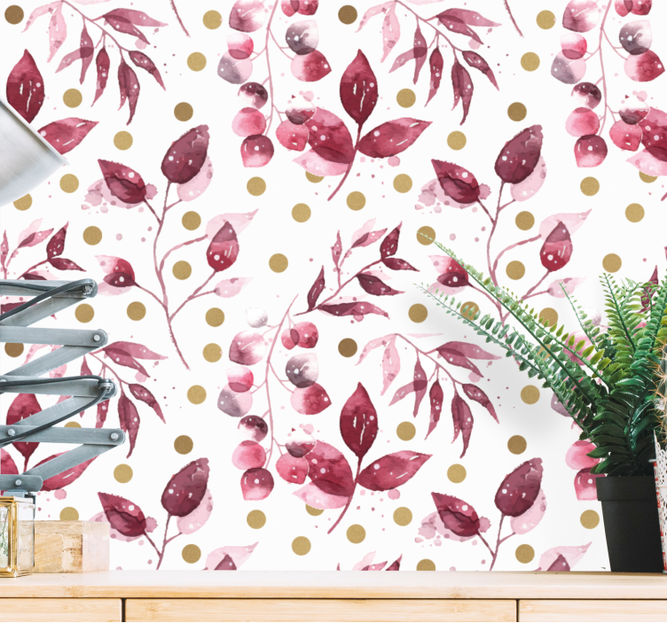 Botanical Polka Motif floral wallpaper - TenStickers
