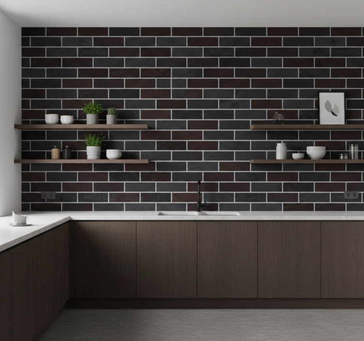 Bricks wallpaper dark brick wall design - TenStickers