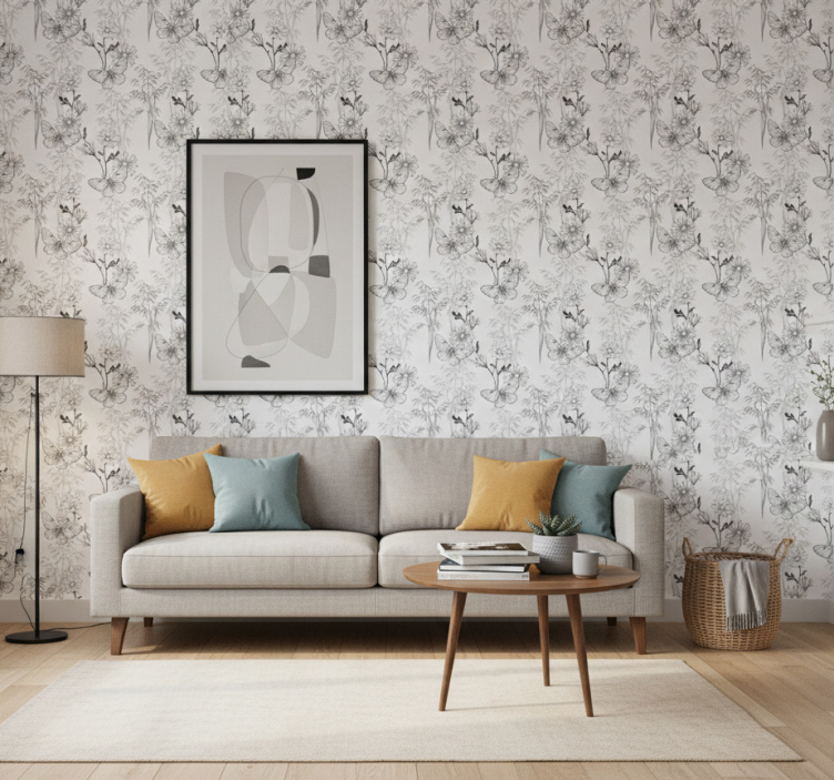 Butterflies wallpaper with black floral pattern - TenStickers