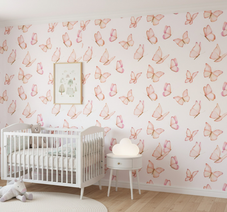 Butterflies wallpaper in a pink pattern - TenStickers