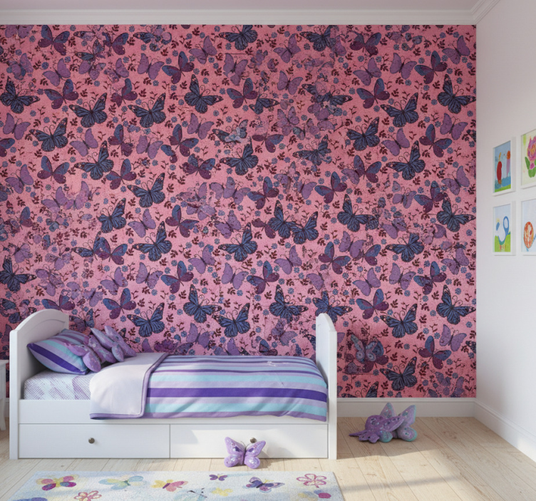 Butterflies wallpaper in purple tones with quotes - TenStickers