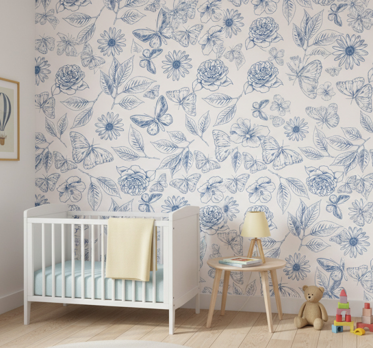 Butterflies wallpaper with floral design - TenStickers
