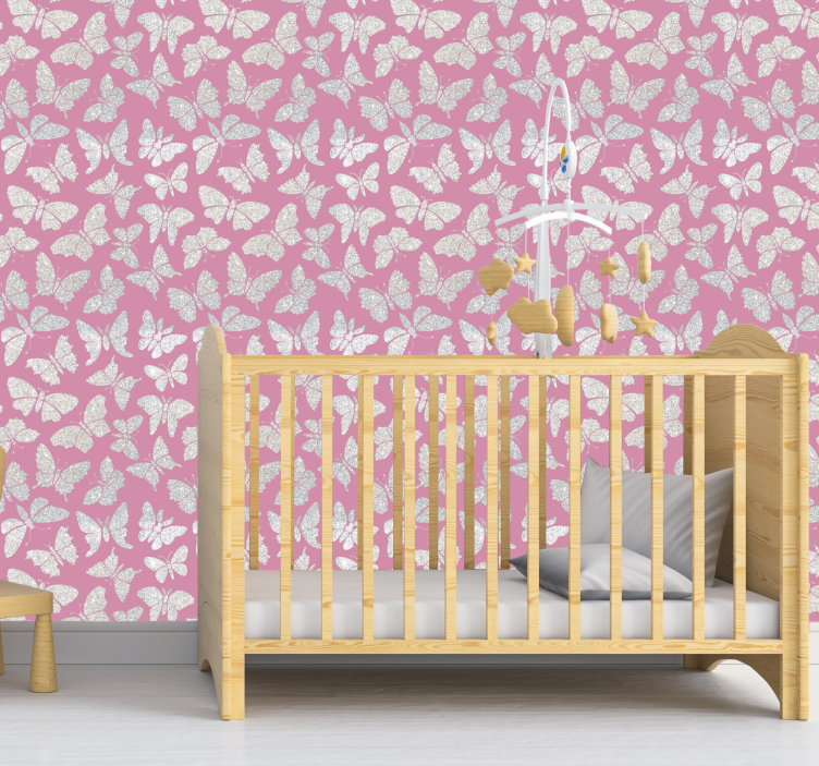 Butterfly patterns pink wallpaper - TenStickers