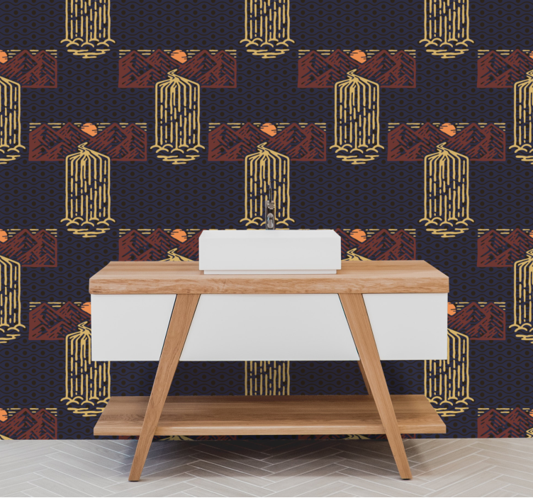 Retro wallpaper retro waterfall scenery - TenStickers