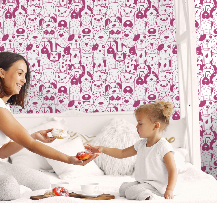 Canine Characters Pattern cute dog wallpaper - TenStickers