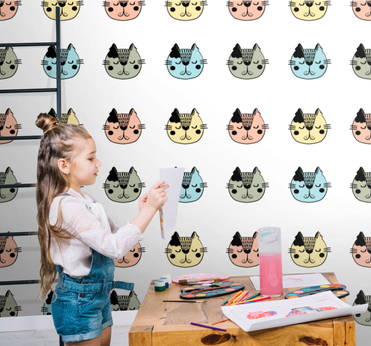 Cartoon Feline Faces cats wallpaper - TenStickers