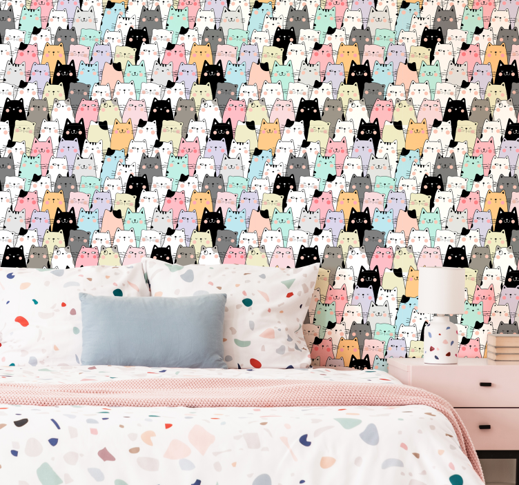 Colourful patterned cat teenage wallpaper - TenStickers