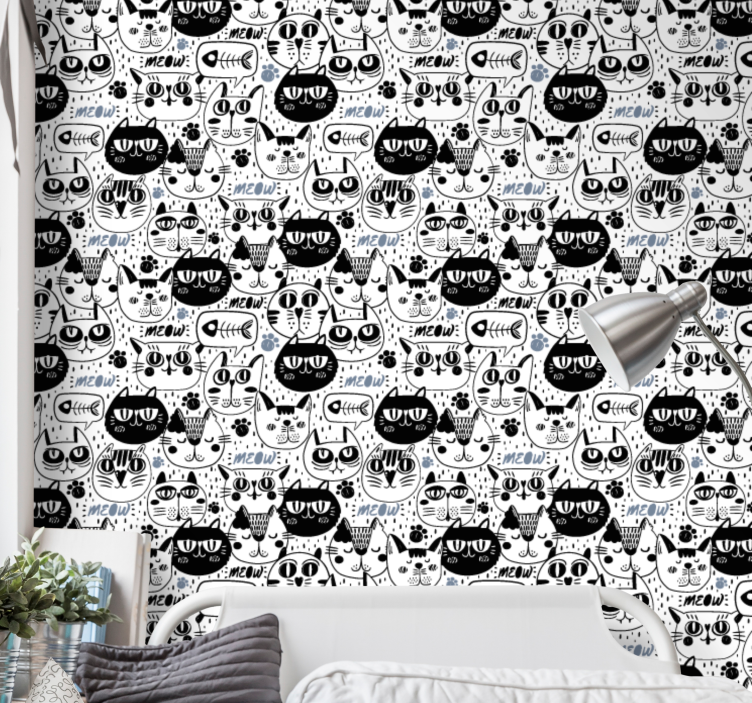 Cats wallpaper with stylized cats design - TenStickers