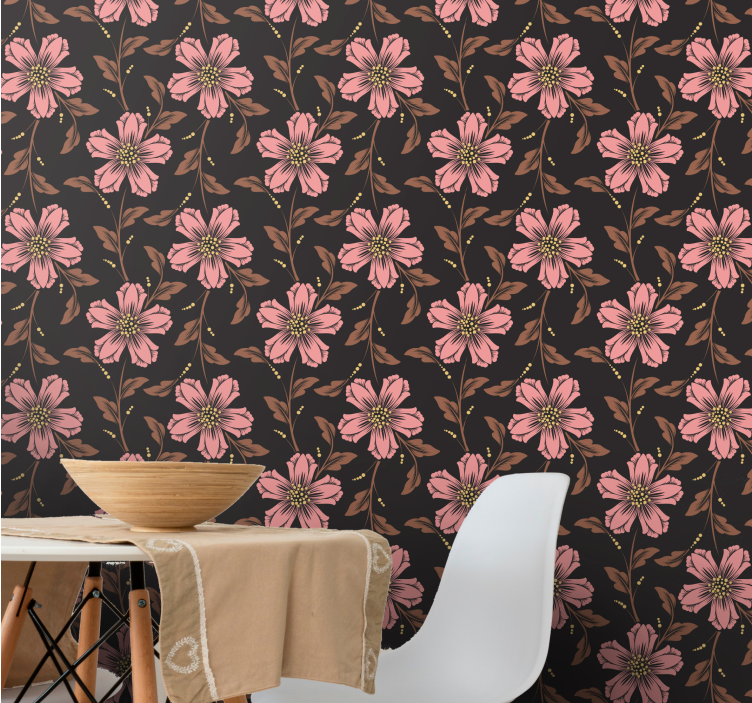 Pink and black arrangement flowers wallpaper - TenStickers