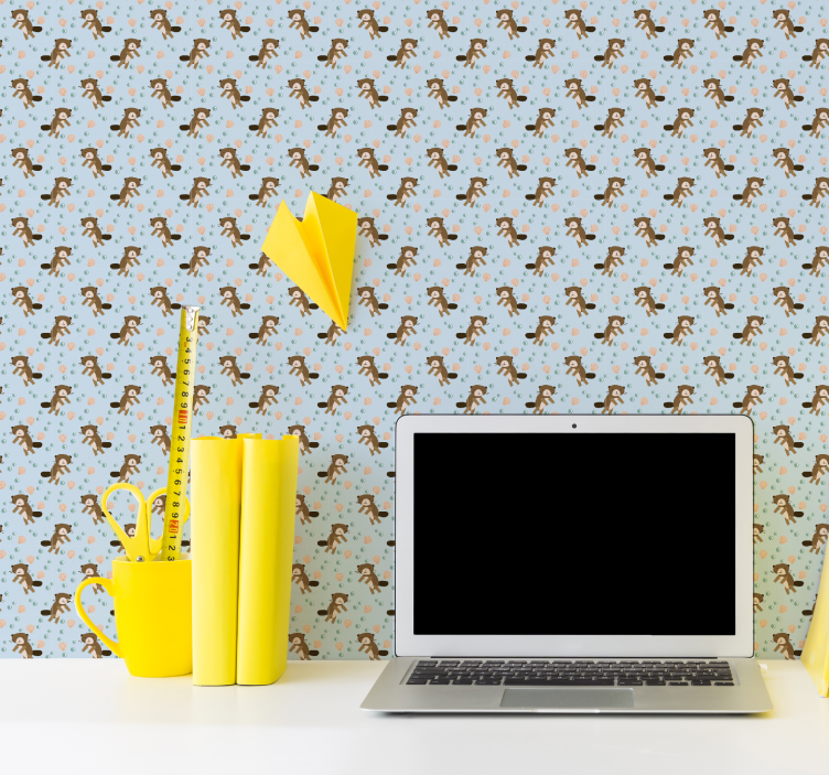 Baby beavers pattern animals wallpaper - TenStickers