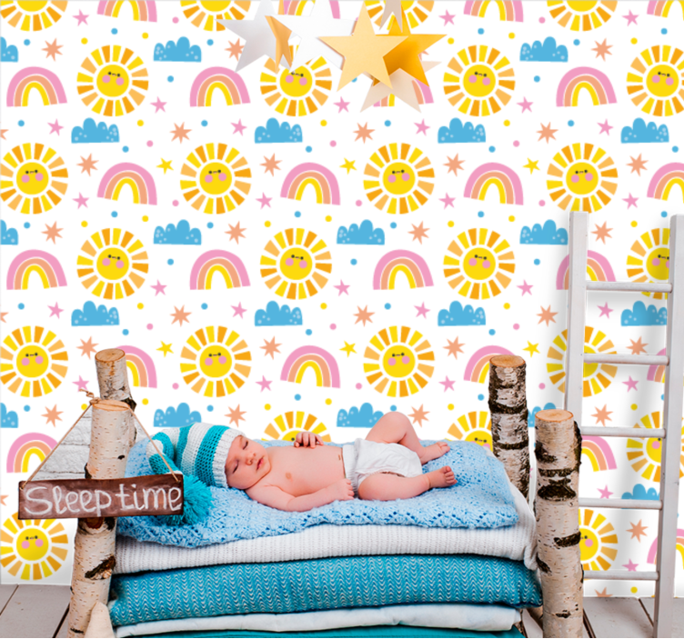 Cheerful Sunshine Rainbow nursery wallpaper - TenStickers