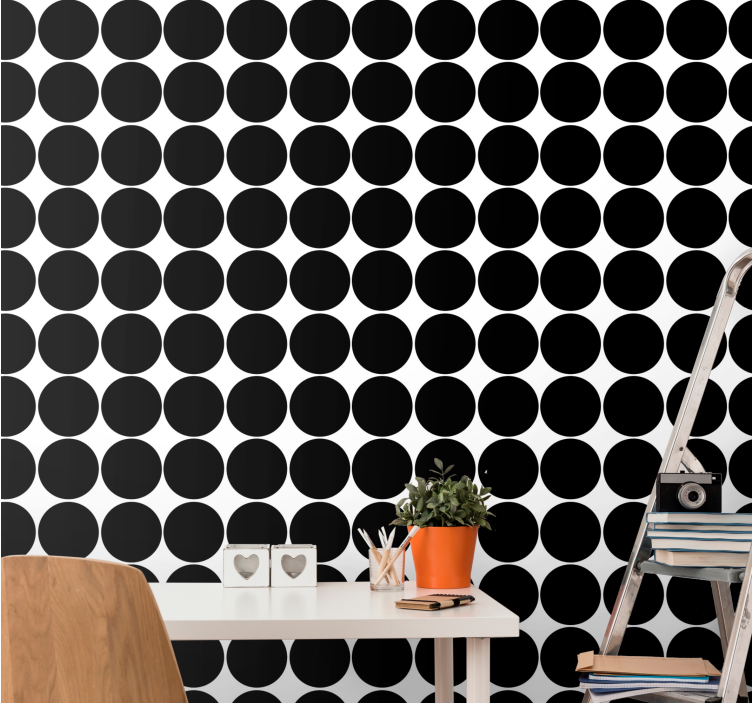 Chic black circular pattern polka dots wallpaper - TenStickers