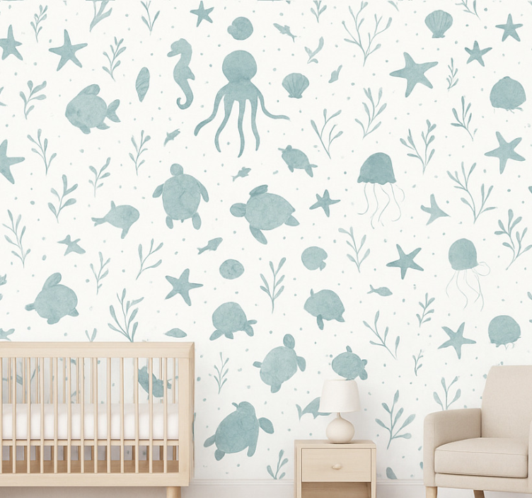 Children's wallpaper in blue and white nautical theme - TenStickers