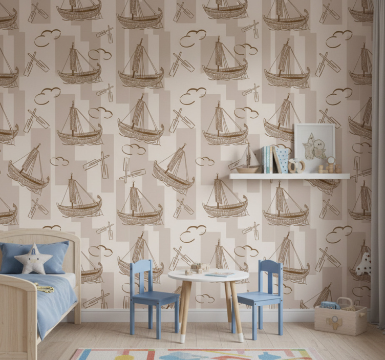 Children's wallpaper sailing boats pattern - TenStickers