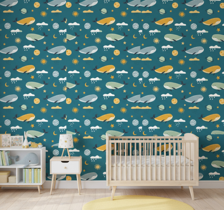 Children's wallpaper trendy whale pattern - TenStickers