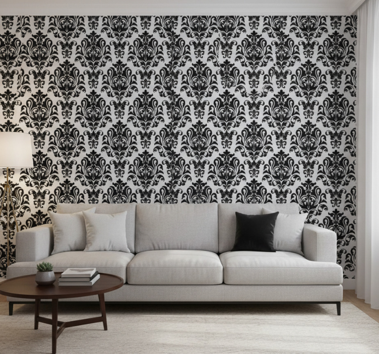 Classic wallpaper black and white floral design - TenStickers