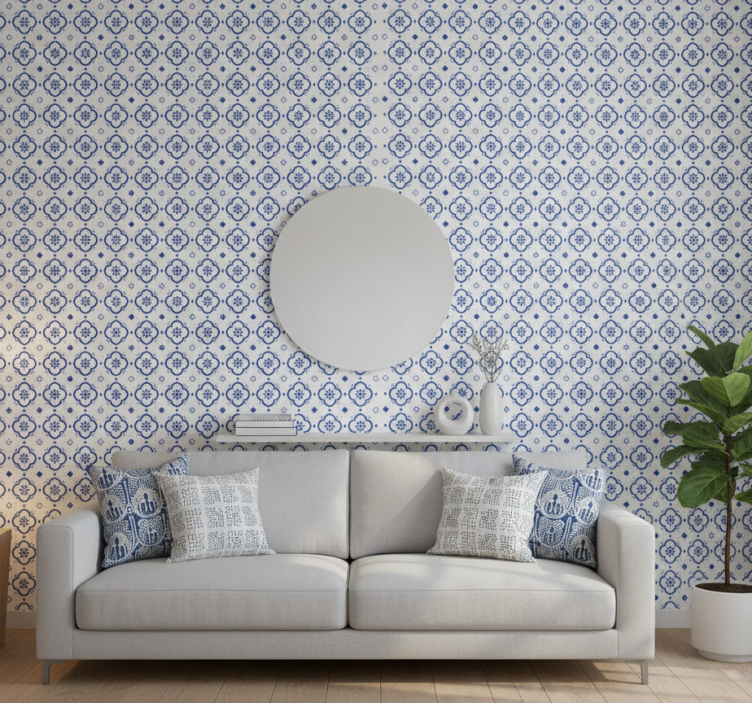 Classic wallpaper in blue tile design - TenStickers