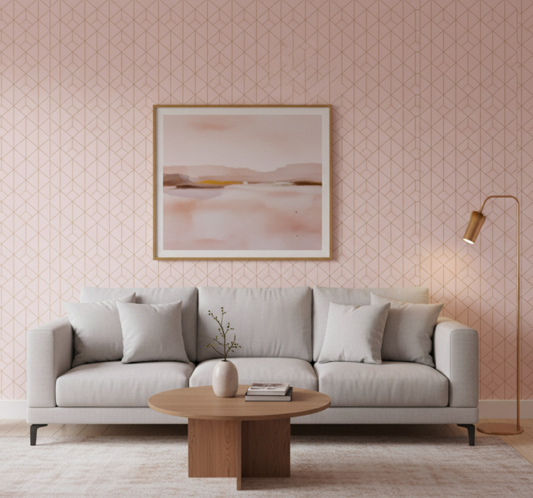 Classic wallpaper in pink with golden lines pattern - TenStickers