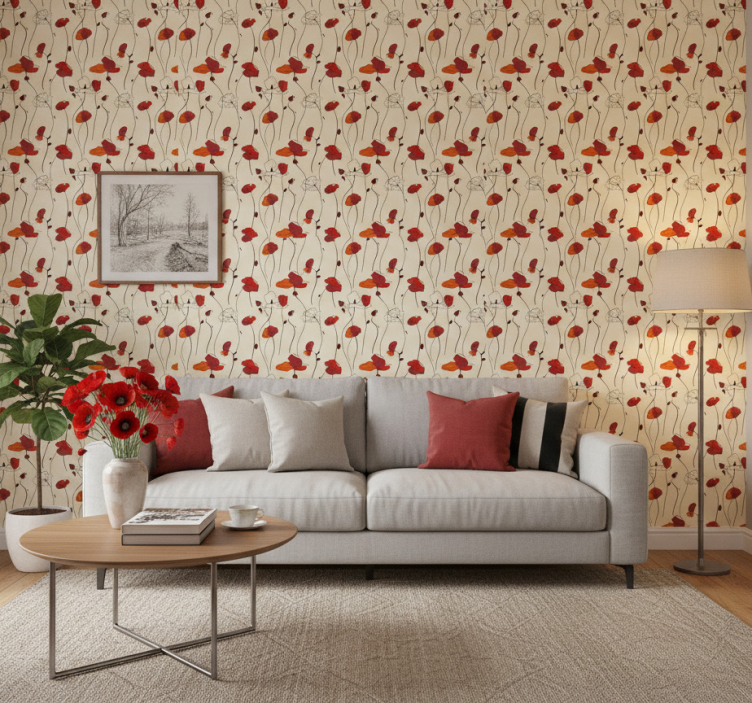 Classic wallpaper poppies design - TenStickers