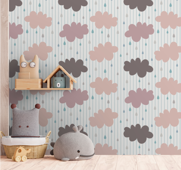 Pink rainy clouds children's wallpaper - TenStickers
