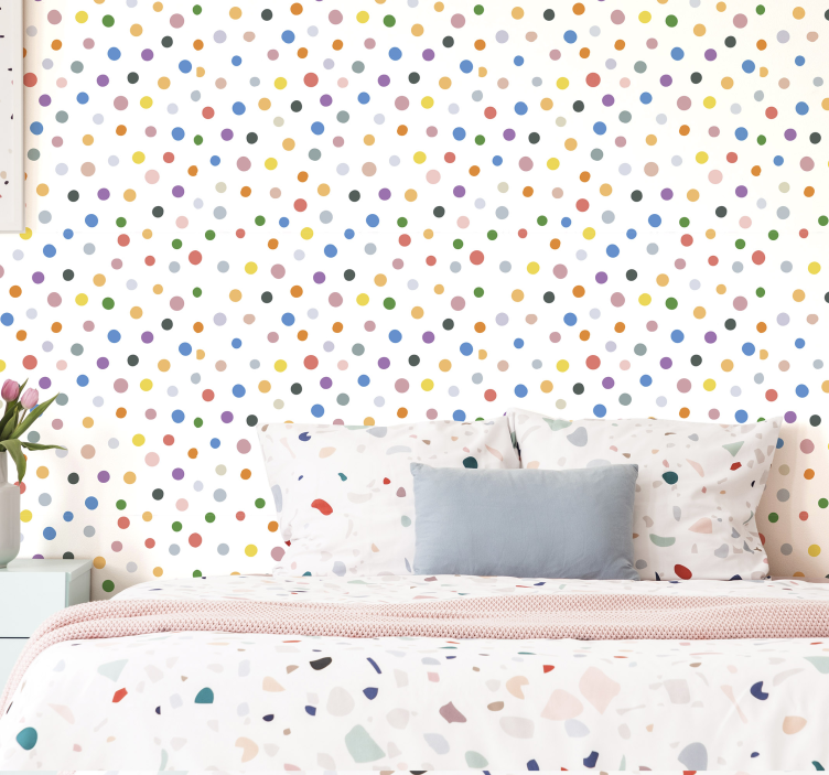 Colorful dots on white Spotty Wallpaper - TenStickers