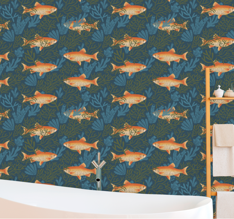 Realistic blue and orange motif fishes wallpaper - TenStickers