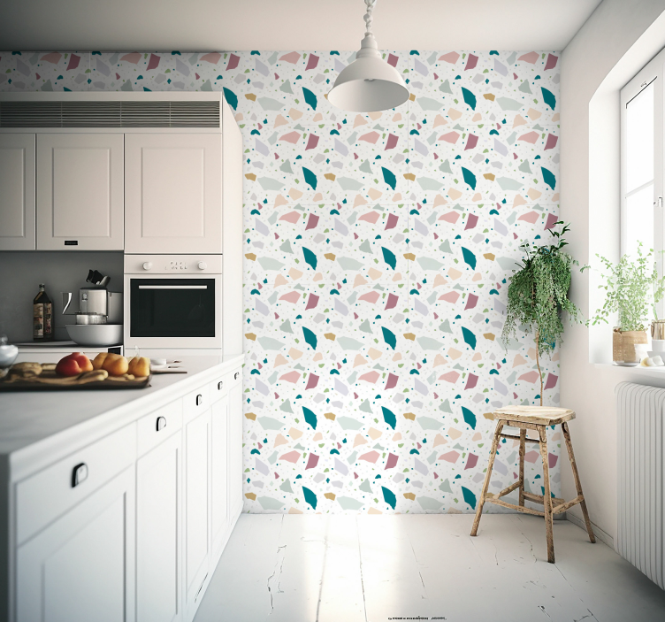 Colorful geometric terrazzo kitchen wallpaper - TenStickers