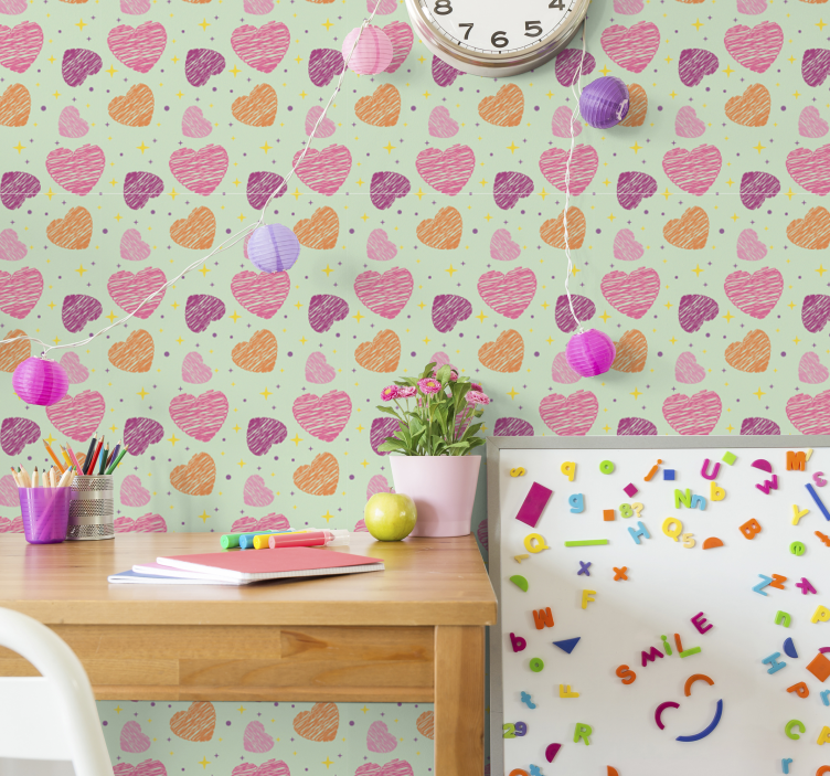 Colorful heart pattern teenage bedroom wallpaper - TenStickers