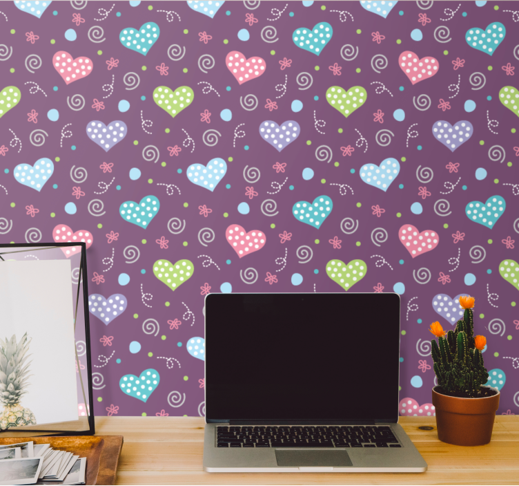 Colorful Heart Patterns polka dots wallpaper - TenStickers