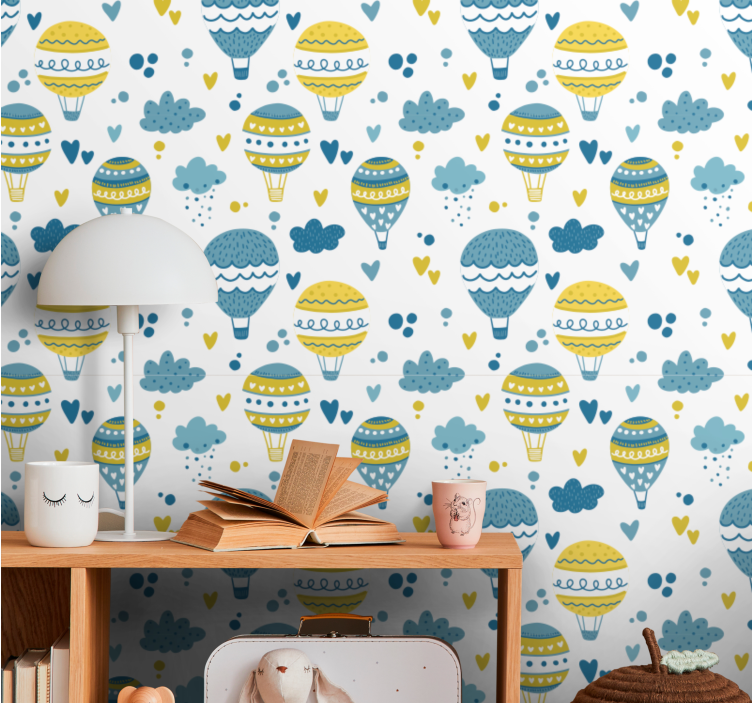 Blue and yellow balloons children's wallpaper - TenStickers